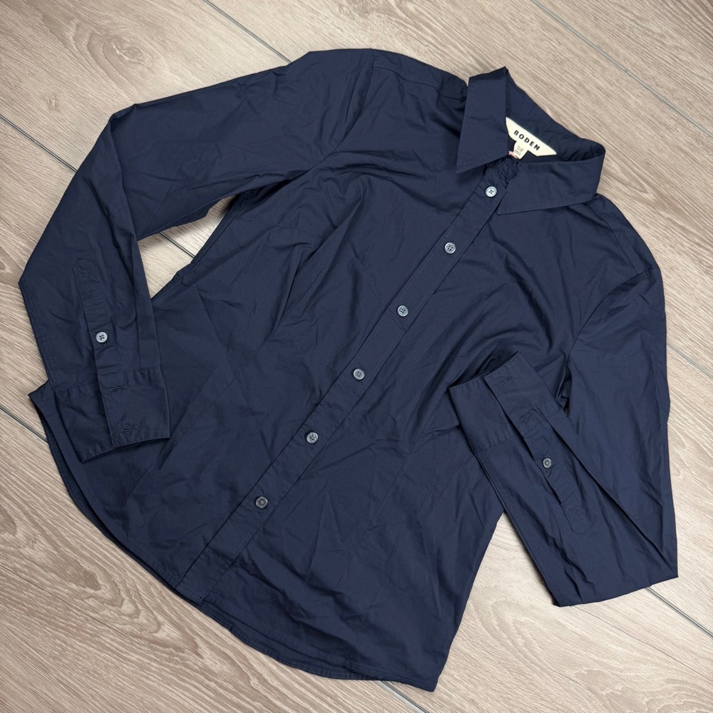 Boden Womens Button Down Shirt Long Sleeve Fitted Navy Blue Size 6R‎ New